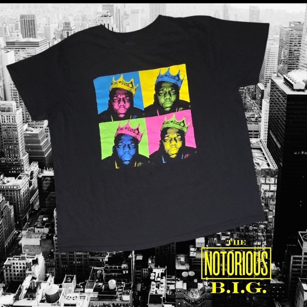 The Notorious B.I.G. Mens Pop Art Graphic T-Shirt Black 2X XXL